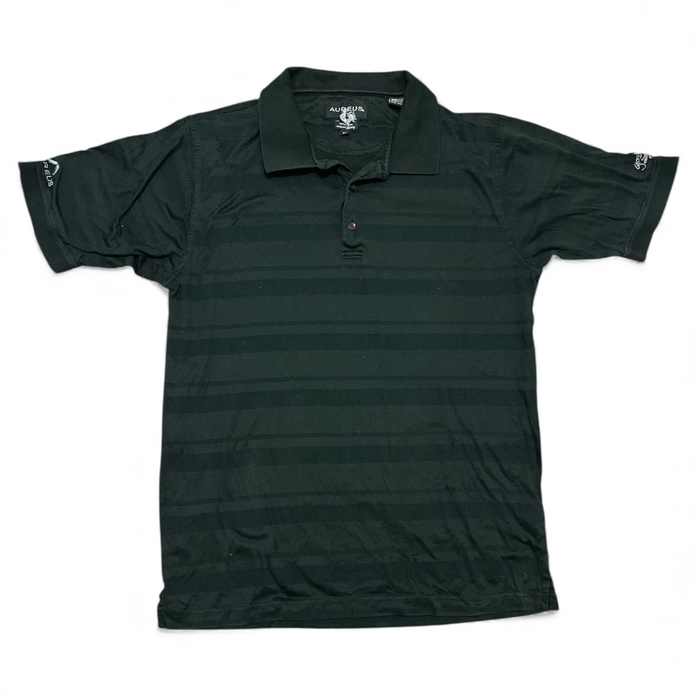 Aureus Men’s Polo Shirt G/L Grasshopper Logo Black Striped Moisture Wicking